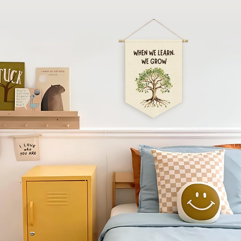 ETVISO Boho Classroom Decor, Positive Affirmations Green Wall Decor Canvas Banner, Greenery Plant Classroom When We Learn, We Grow, Wall Hanging Pennant Flag Banner 15x11in - Image 2